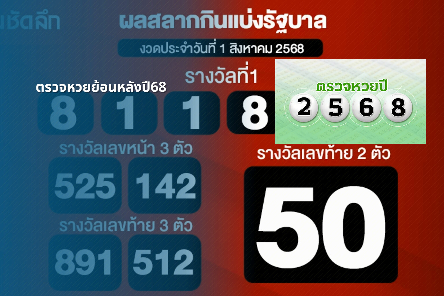 ตรวจหวยย้อนหลังปี68 - lottery history