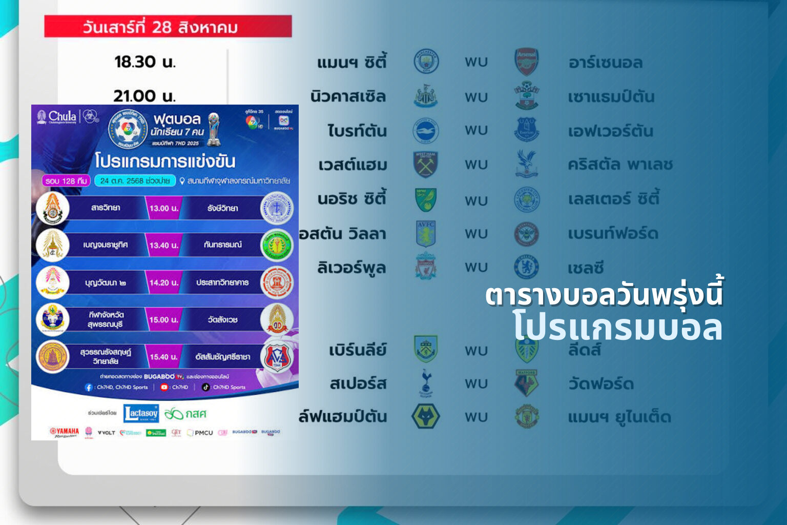 ตารางบอลวันพรุ่งนี้ โปรแกรมบอล
