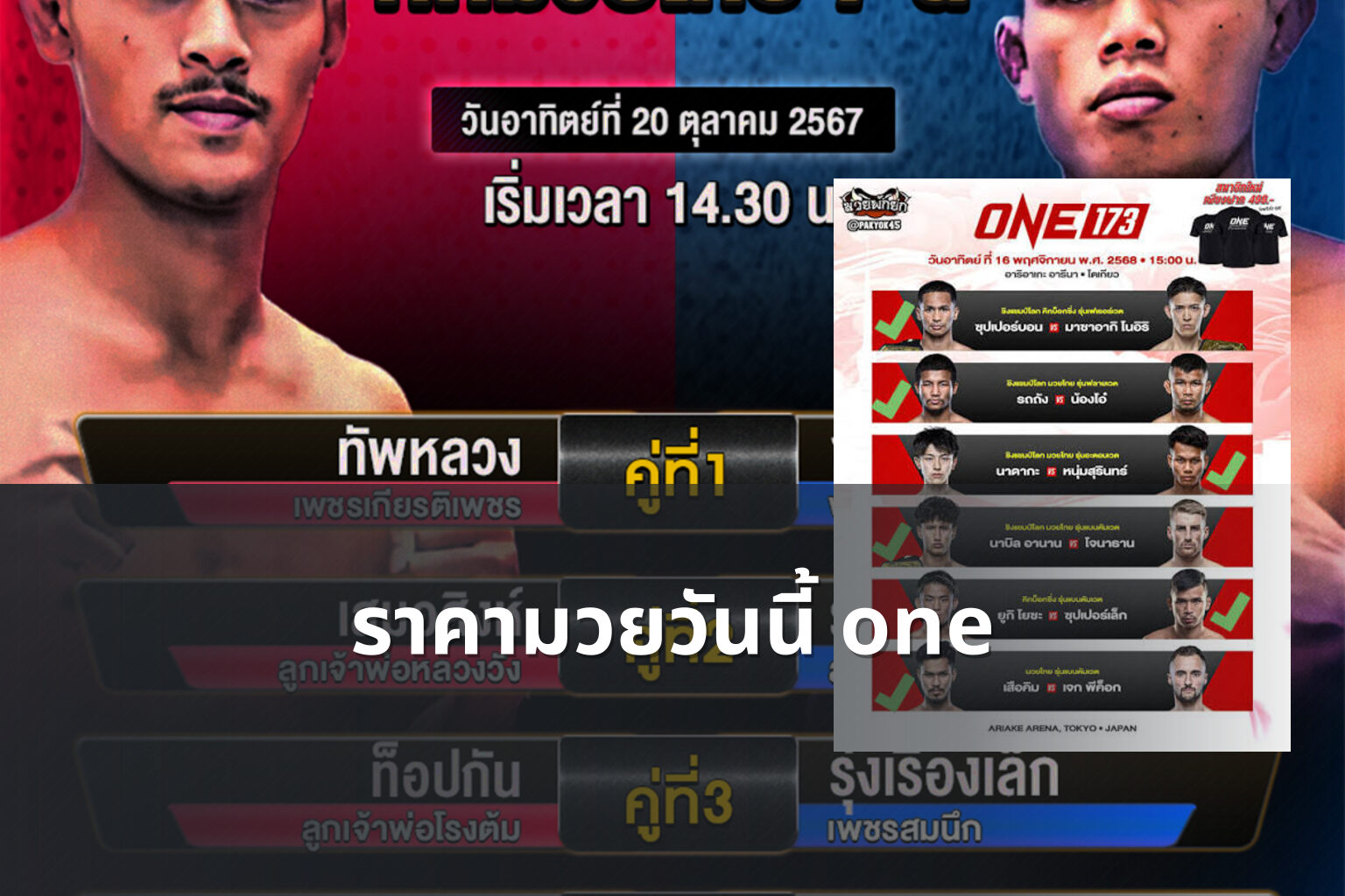 ราคามวยวันนี้ one - sports odds
