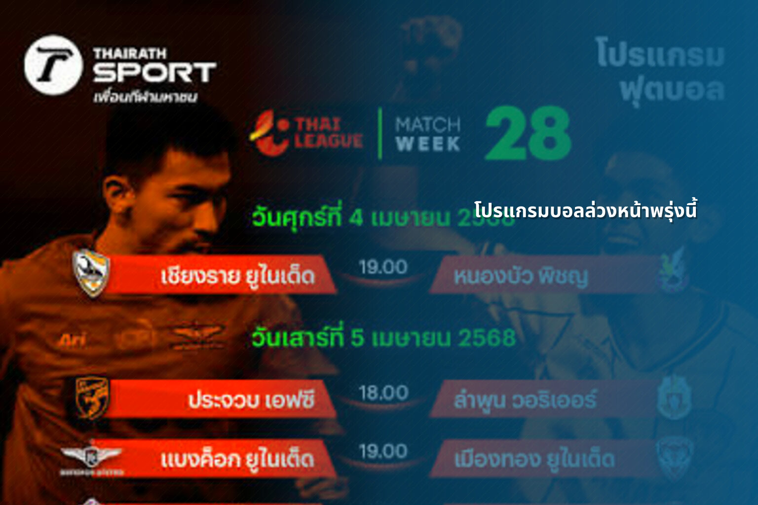 โปรแกรมบอลล่วงหน้าพรุ่งนี้ - sports schedule