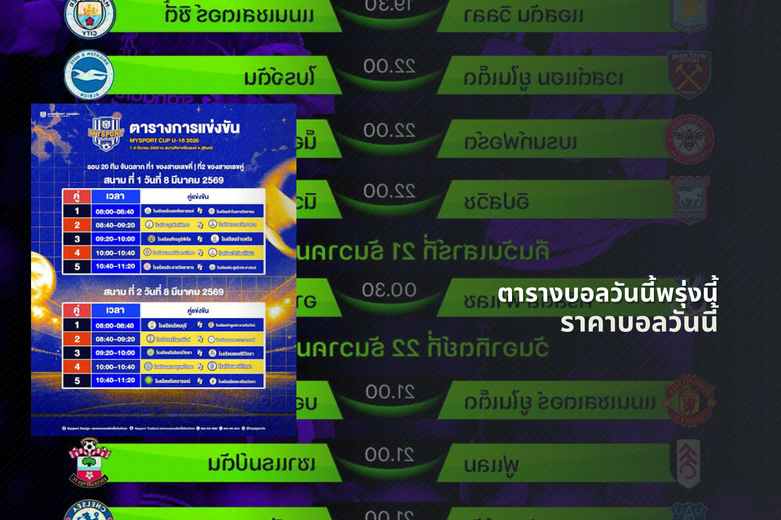 ตารางบอลวันนี้พรุ่งนี้ ราคาบอลวันนี้