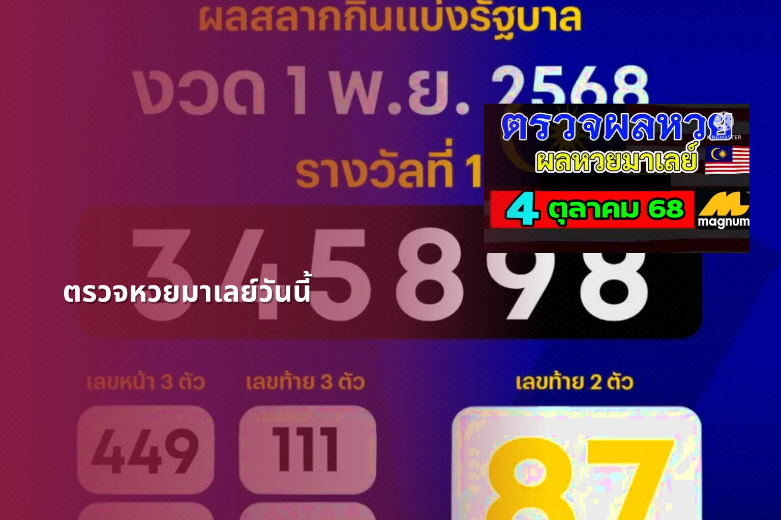 ตรวจหวยมาเลย์วันนี้ - lottery results