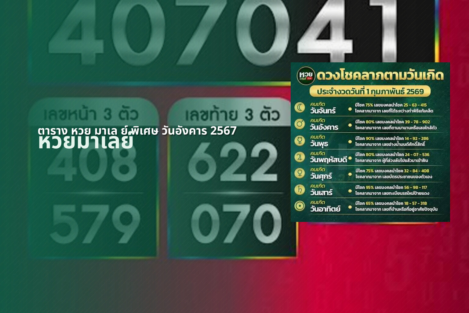 ตาราง หวย มาเล ย์ พิเศษ วันอังคาร 2567 - lottery schedule