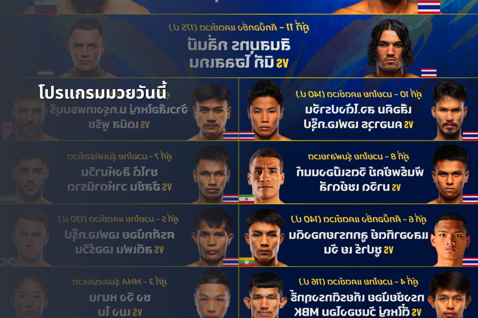 โปรแกรมมวยวันนี้ - boxing schedule