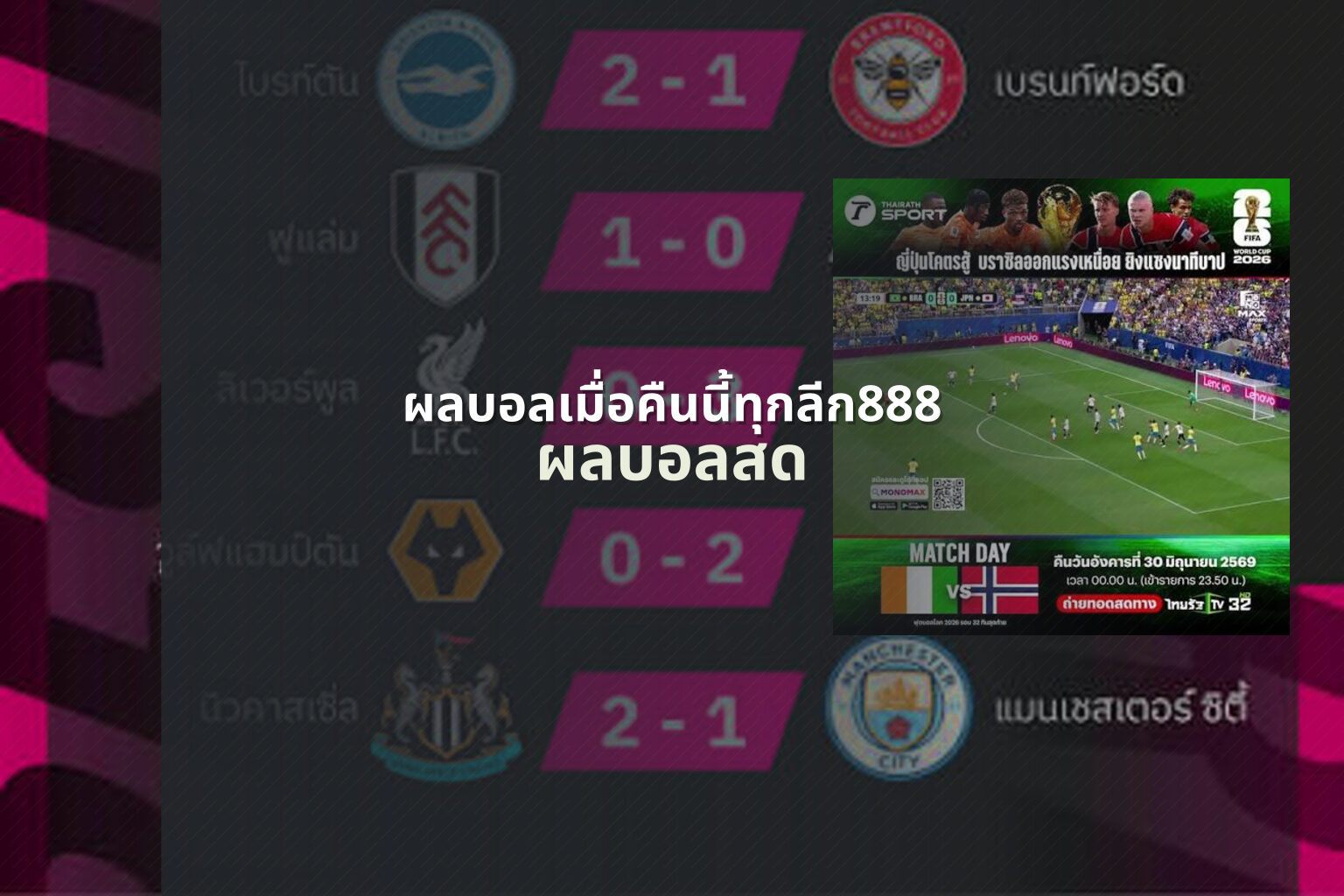 ผลบอลเมื่อคืนนี้ทุกลีก888 - sports results