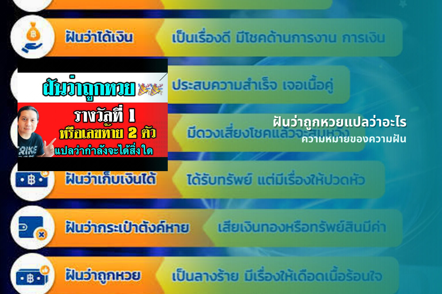 ฝันว่าถูกหวยแปลว่าอะไร ความหมายของความฝัน